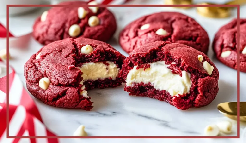 Cheesecake Stuffed Red Velvet Cookies.