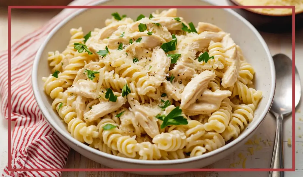 Crockpot Garlic Parmesan Chicken Pasta