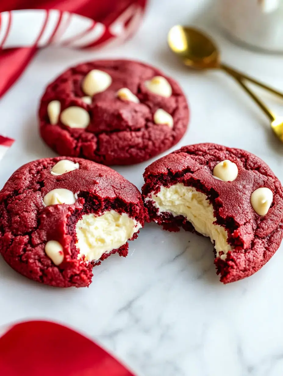 Cheesecake Stuffed Red Velvet Cookies.