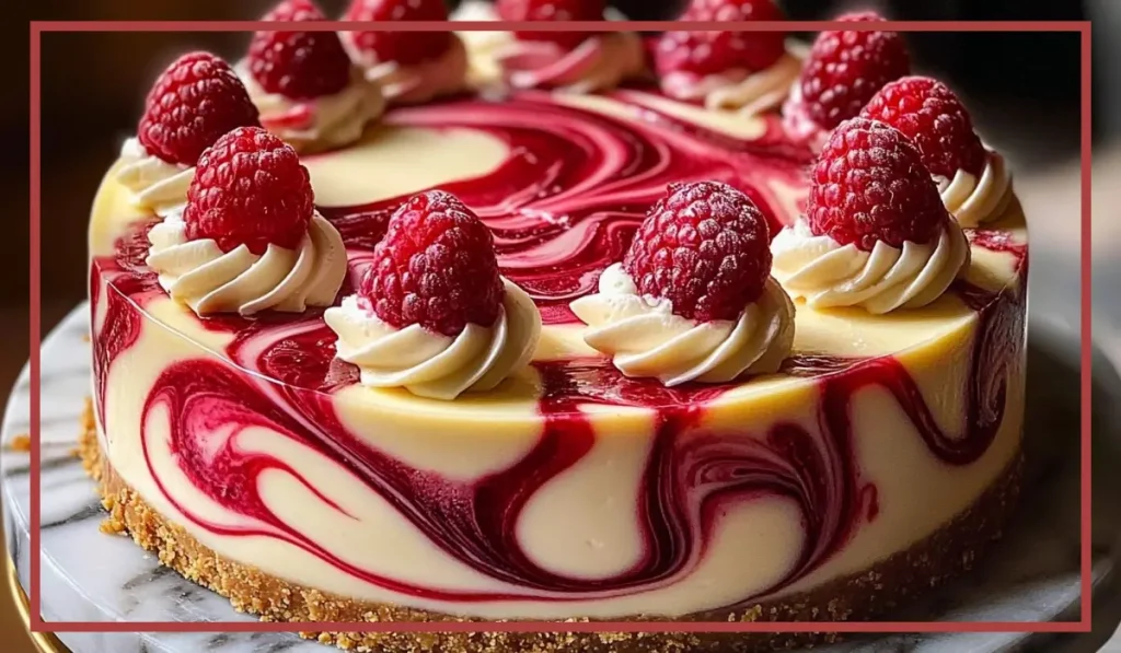 White Chocolate Raspberry Swirl Cheesecake