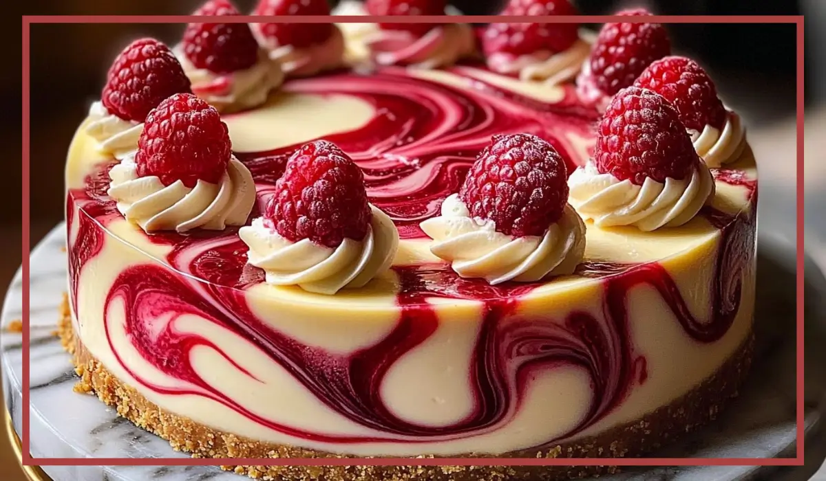 White Chocolate Raspberry Swirl Cheesecake