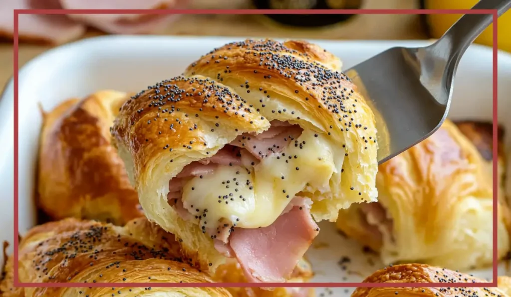 Baked ham and cheese croissants