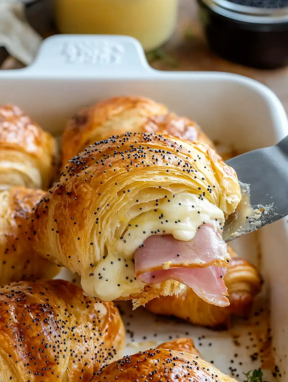 Baked ham and cheese croissants