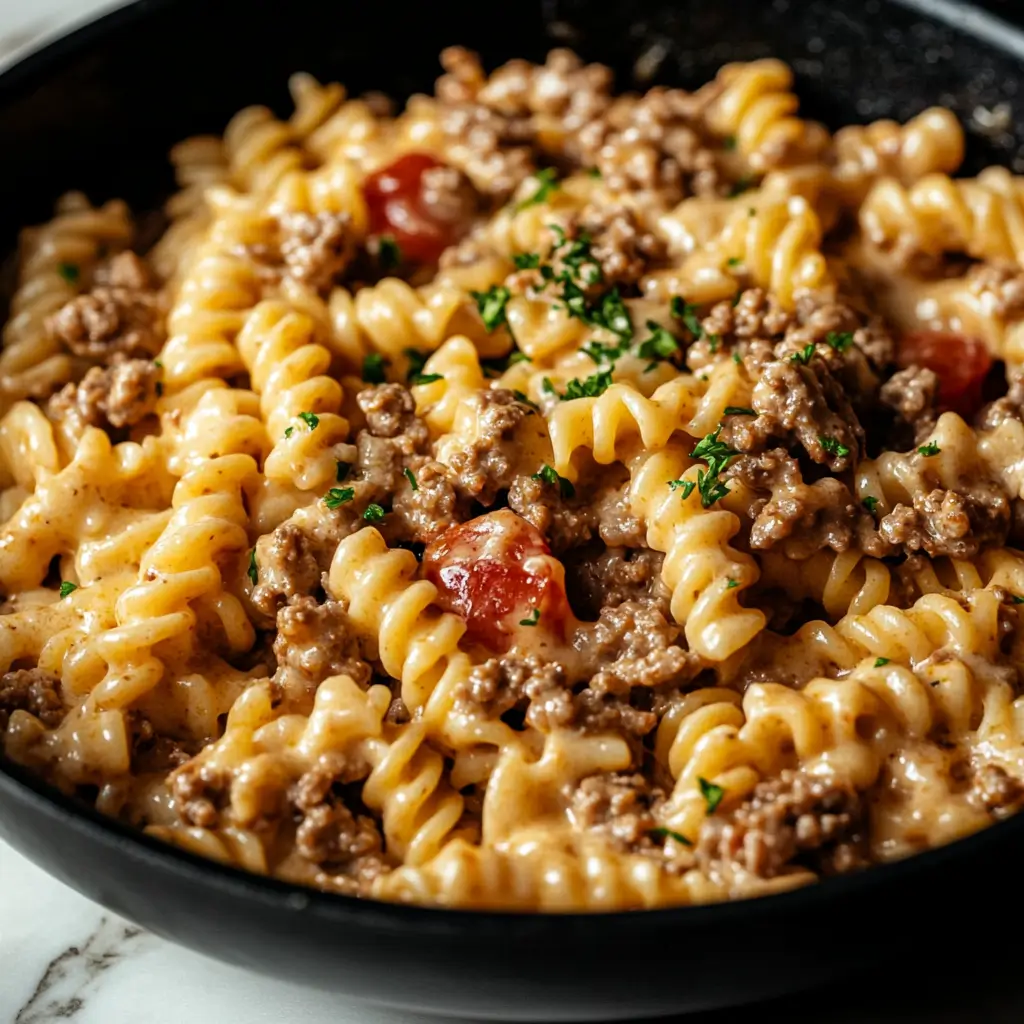 Stovetop creamy beef pasta