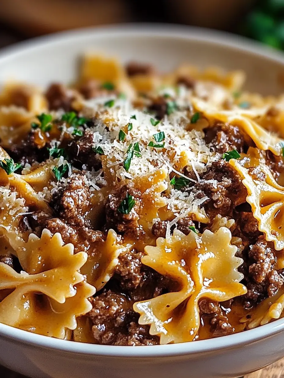 Cheesy Beef & Bowtie Pasta