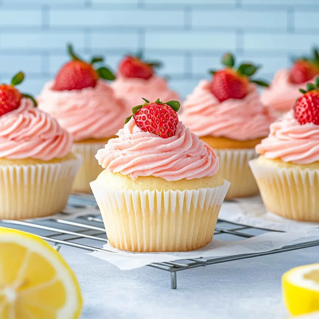 Lemon Cupcakes with Strawberry Frosting