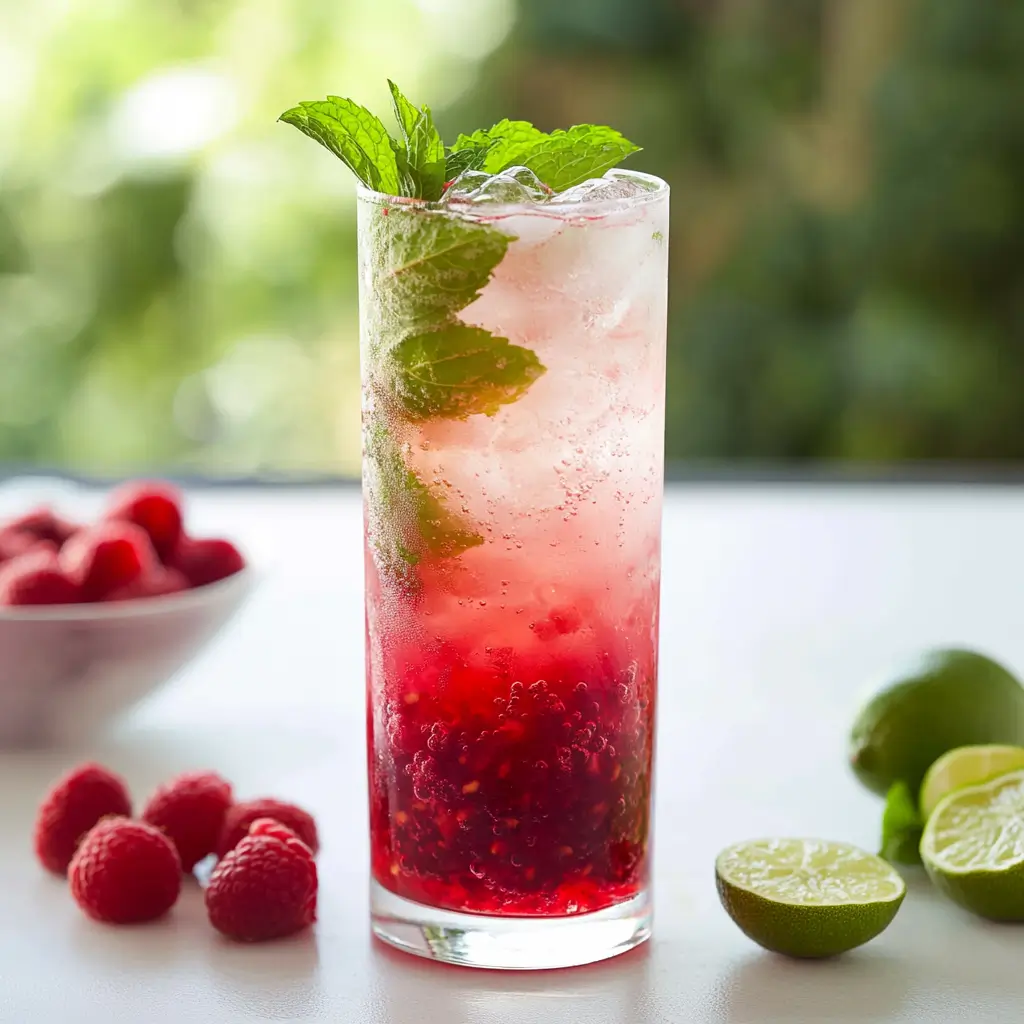 Non-alcoholic raspberry mojito