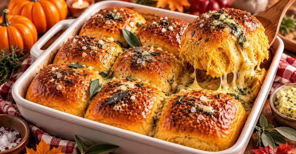 Soft Pumpkin Pull Apart Rolls with Sage Butter – Fluffy, Buttery Homemade Fall Dinner Rolls